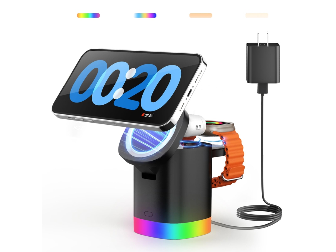Cargador 3 En 1 Para Magsafe: Estación De Carga Inalámbrica Plegable Con Luces Nocturnas - Base De Carga Magnética Para Iphone 15/14/13/12 P