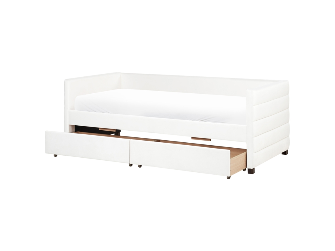 Cama Com 2 Gavetas Beliani Marray Ii De Veludo Branco 90x200
