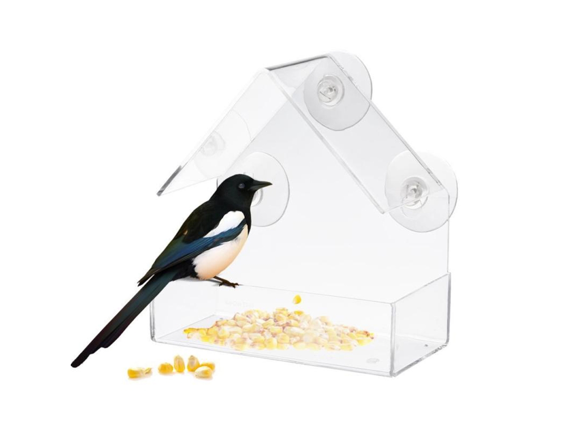 Comedero Para Pájaros De Ventana De Acrílico Transparente Con Ventosas, Diseño Para El Hogar, Fácil Instalación Y Limpieza.