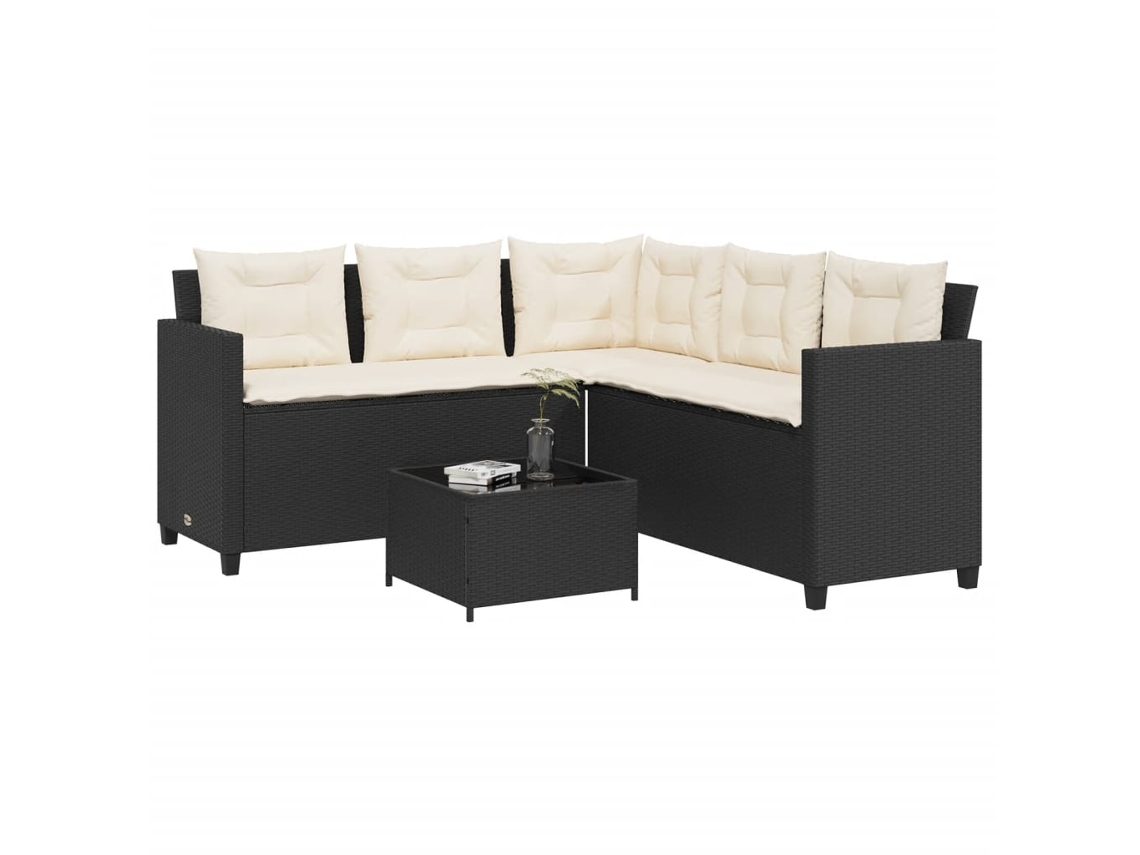 Sofá/mesa de jardín con forma de LC y cojines en mimbre sintético negro, Dkd Home Decor