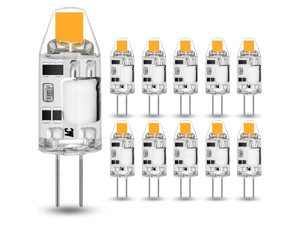 10 Bombillas Led G4 De 2w - Reemplazan Bombillas Halógenas De 20w - Blanco Cálido 3000k - 200lm - 12v Ca/cc - Sin Parpadeo - Ajustables clase Energética F