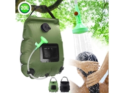 Bolsa de ducha solar portátil para camping de 20 l con termómetro para viajes y senderismo (verde)