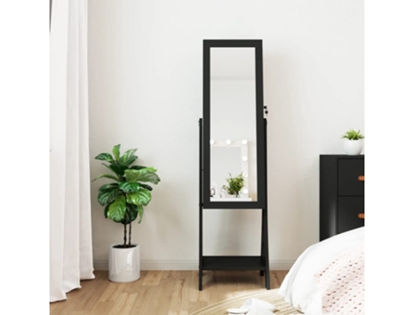 MAISON EXCLUSIVE Espejo de pie con joyero y luces LED negro