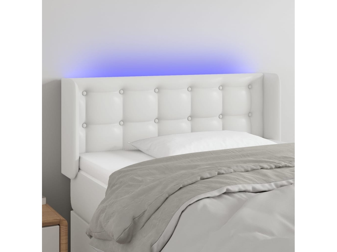 Cabecero Con Led Cuero Sintético Blanco 83x16x78/88 Cm