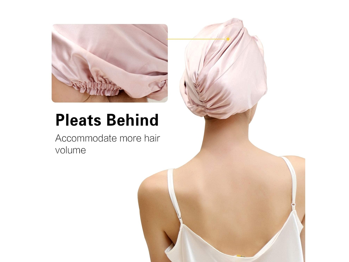 ELKUAIE Gorro de dormir de seda para el cuidado del cabello de las mujeres,  gorro de noche de seda natural con elástico en la cabeza (1 pieza, rosa)