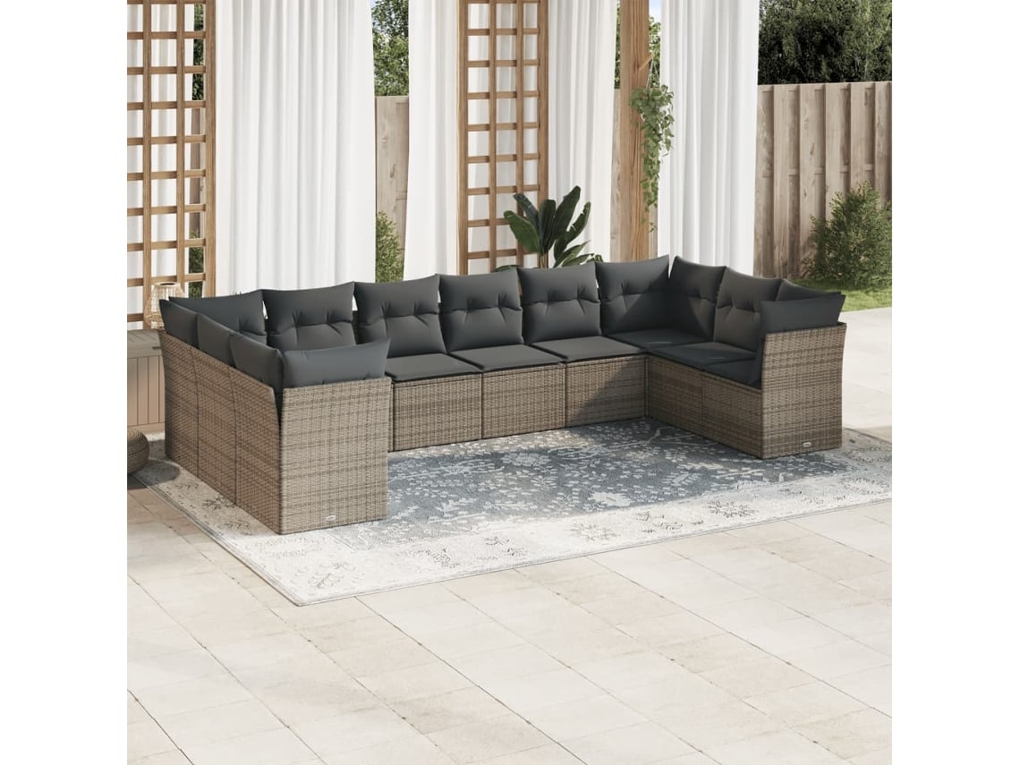 Conjunto de sofás de jardín de 10 piezas DKD Home Decor con cojines de mimbre gris