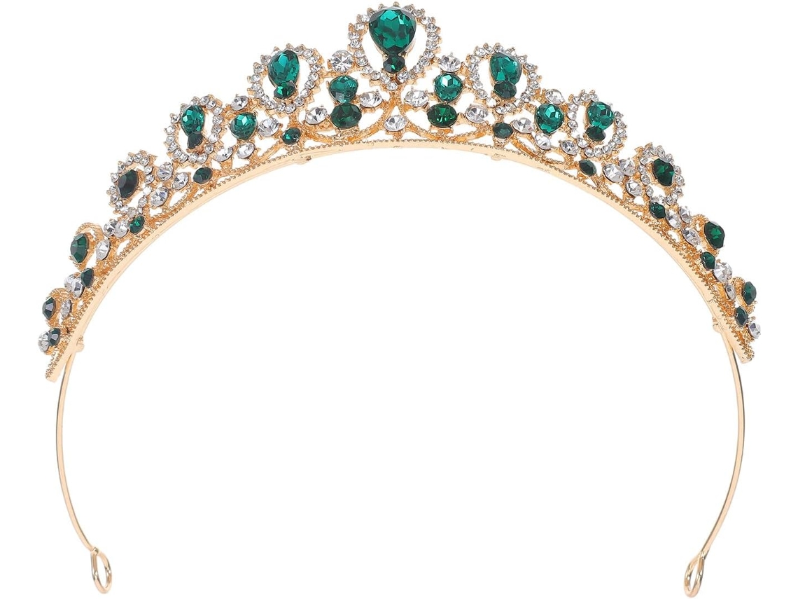 Diadème Baroque Cuelloronne De Vert Doré Strass Éclatants, Accesorio De Coiffure Léger Para Mariage