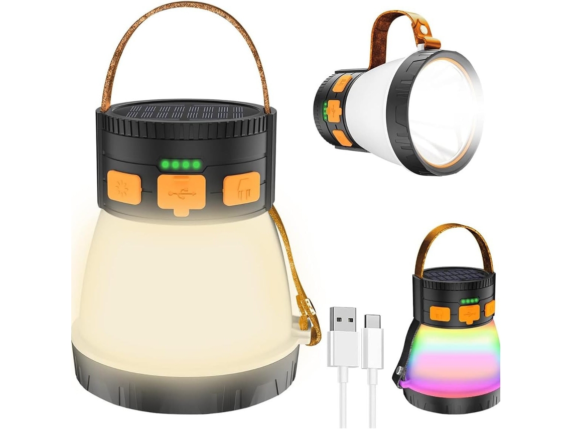 Linterna Portátil Multifuncional Con Energía Solar, Carga Usb-c, Luz Rgb Multicolor Y Función De Batería Externa, Ideal Para Acampar Y Situa