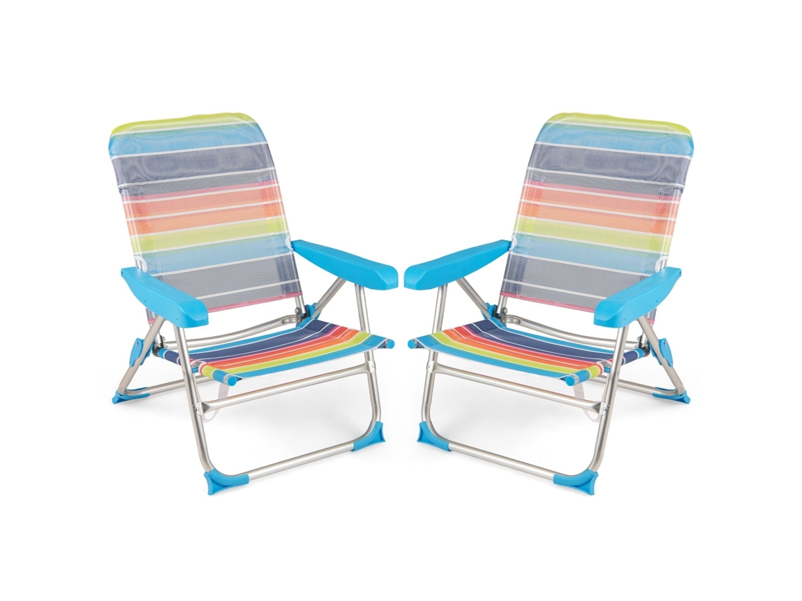 Conjunto De 2 Cadeiras De Praia Dobráveis - Encosto Ajustável E Assento 50 Cm