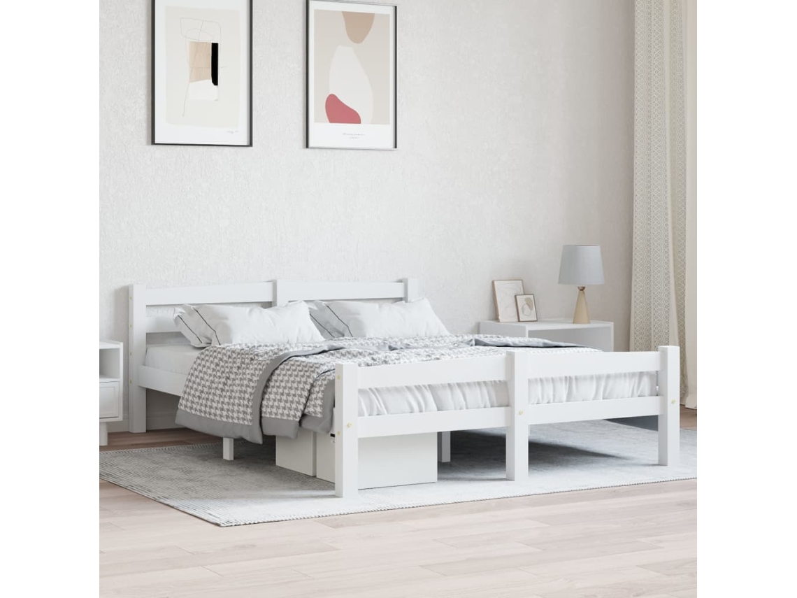 Estructura De Cama Sin Colchón Madera De Pino Blanco 140x200 Cm