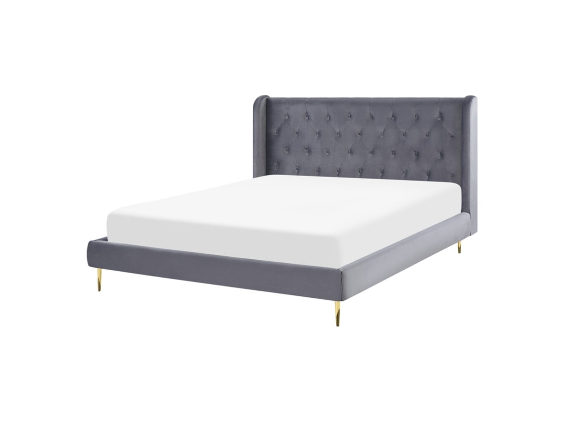 Cama con somier BELIANI Forbach de Terciopelo Gris 154x218x106