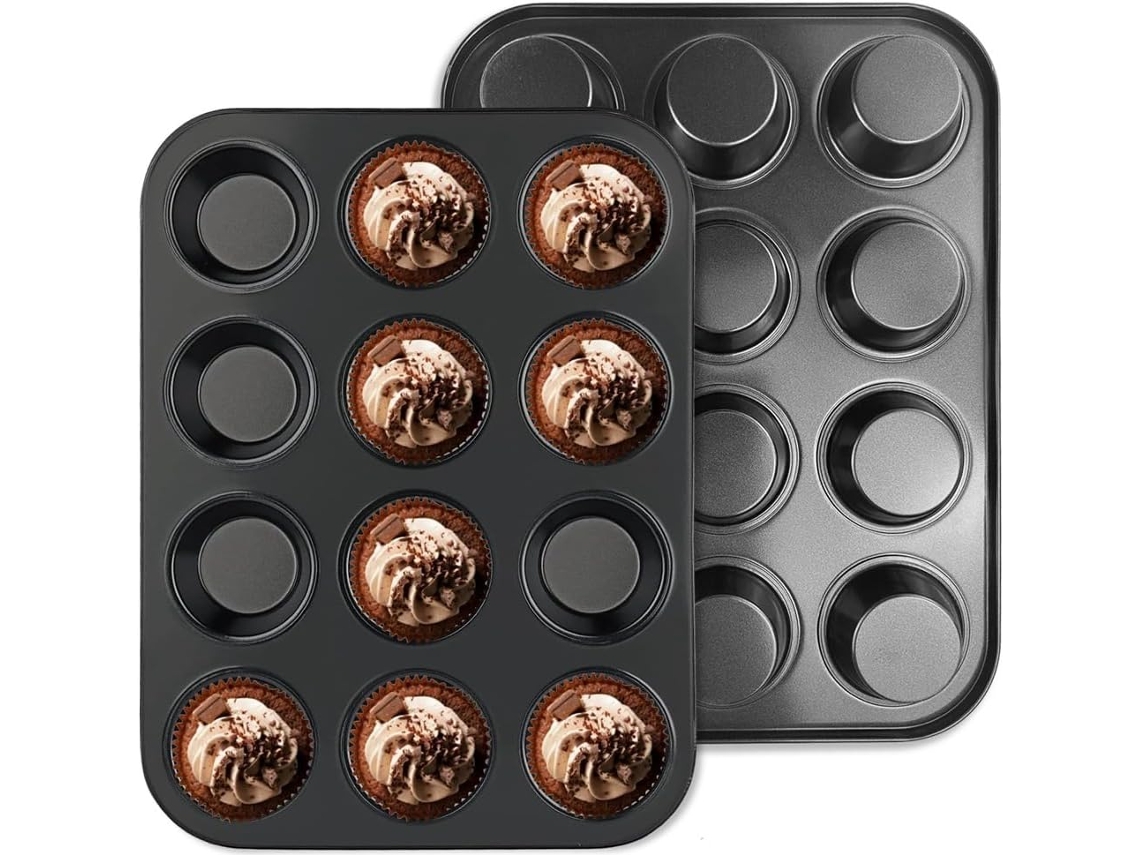 Molde antiadherente premium para 24 muffins, cupcakes y brownies de Baking Tools. Gokoco