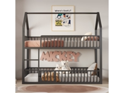 Cama Literas Infantil 90x200 - Cama Doble Metálica, Diseño Loft, Con Escalera Y Puerta Pequeña, Negra