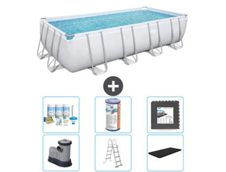 Piscina BESTWAY Rectangular Power Steel - 549 x 274 x 122 - Gris - Incluida bomba - Escalera - Cobertor Paquete de mantenimiento - Filtrar - Baldosas