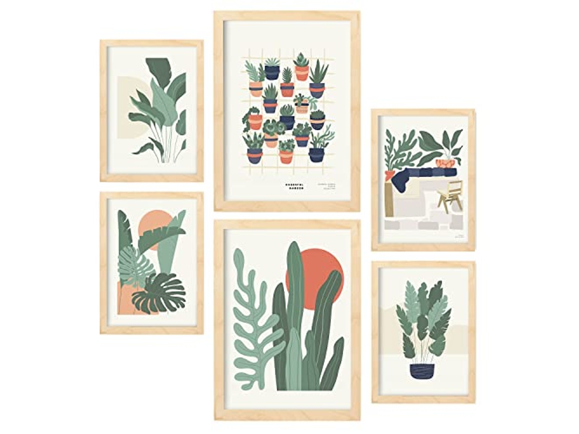 NACNIC Set De 6 Posters Minimalismo En Colores Pastel Plantas De Desierto Láminas De Paisajes Y Naturaleza Para  Tamaños A3 & A4 Marcos Color Madera