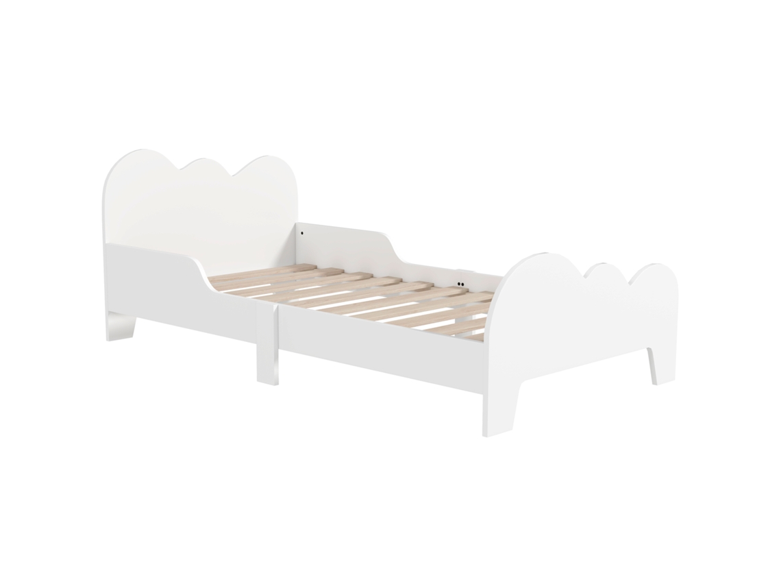Cama Para Niños De +3 Años 140x70 Cm Tema De Nubes Estructura De Cama Infantil Con Barandilla Carga 80 Kg Blanco
