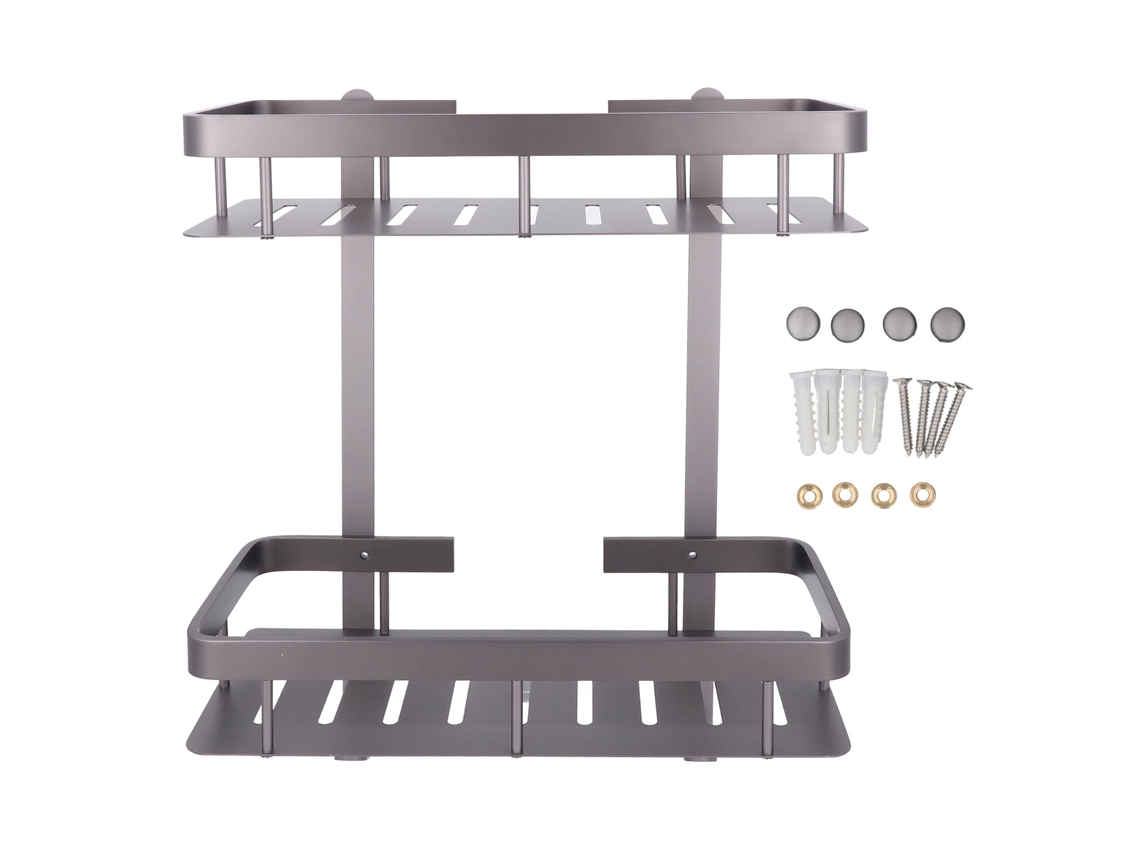 Estantería De Baño De Dos Niveles De Aleación De Aluminio, Para Montaje En Pared Con Bordes Protectores.