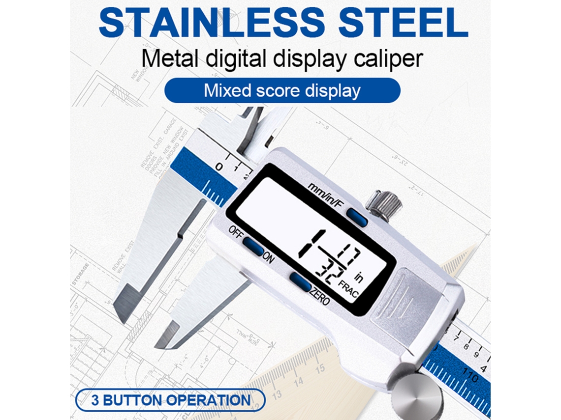 Calibrador Electrónico Digital De Acero Inoxidable Con Pantalla Lcd Y 3 Unidades De Medición De 0 A 150 Mm.