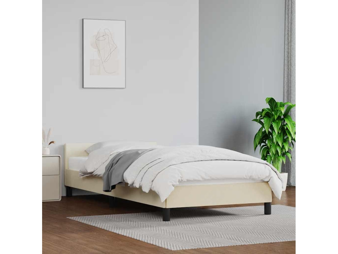 Estructura De Cama Con Cabecero Sin Colchón Crema 100x200 Cm