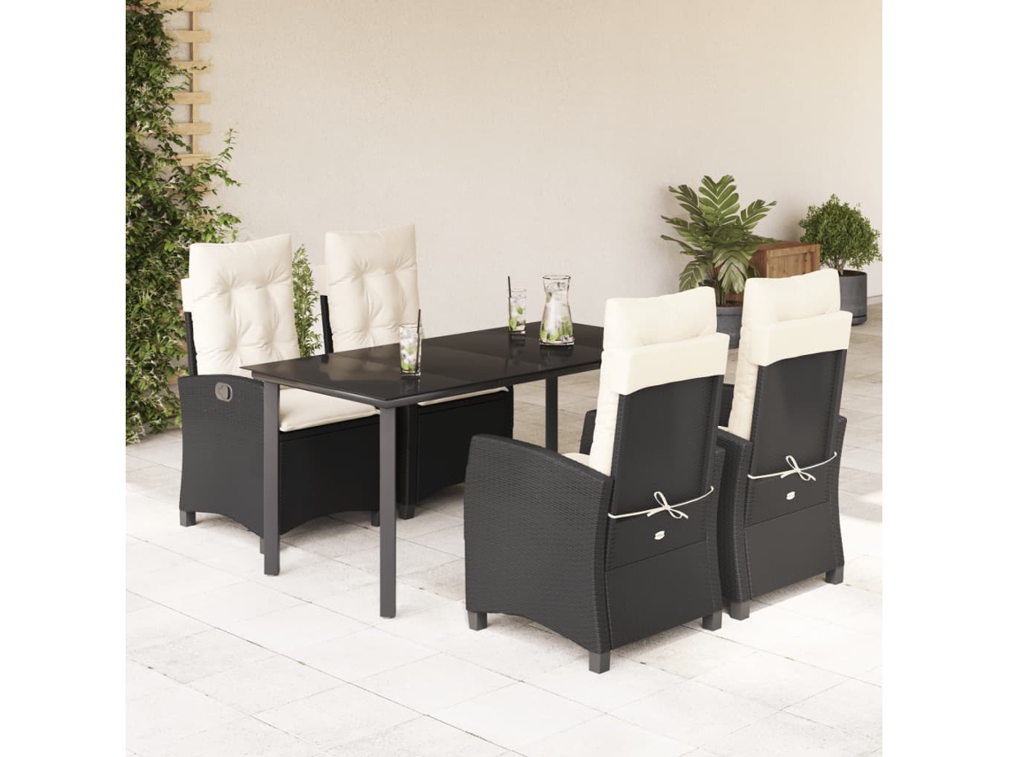 Juego de comedor de jardín de 5 piezas con cojines, mimbre sintético negro, DKD Home Decor