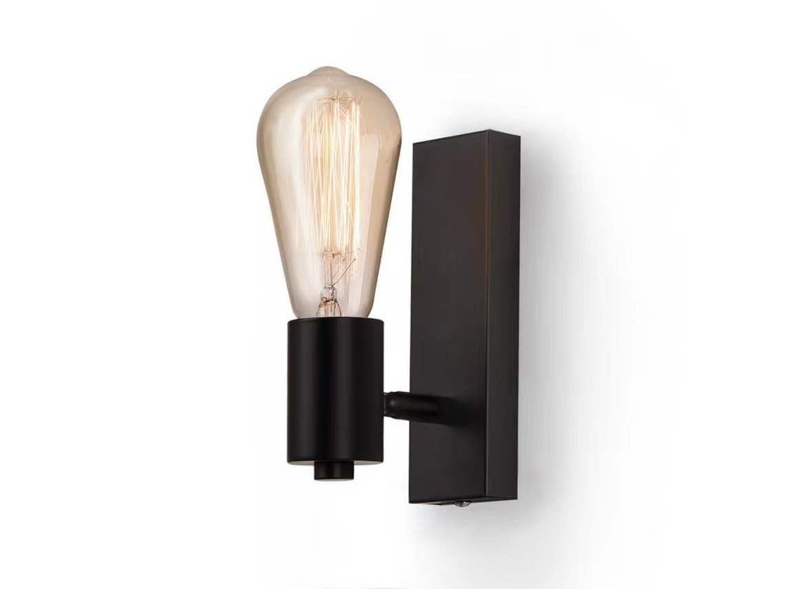 Lámpara de pared industrial negra, base rectangular, bombilla E27, 220 V