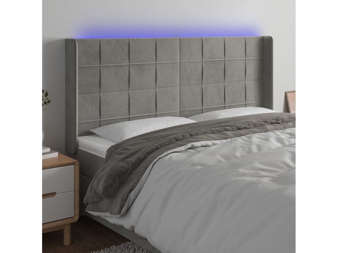 Cabecero Con Led De Terciopelo Gris Claro 163x16x118/128 Cm