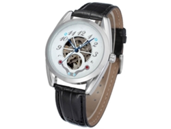 Reloj Automático Para Hombre Winner, Mecánico Hueco, Resistente Al Agua, Correa De Cuero Blanco Plateado.