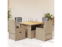 Juego de comedor de jardín de 5 piezas con cojines, mimbre sintético beige, Dkd Home Decor