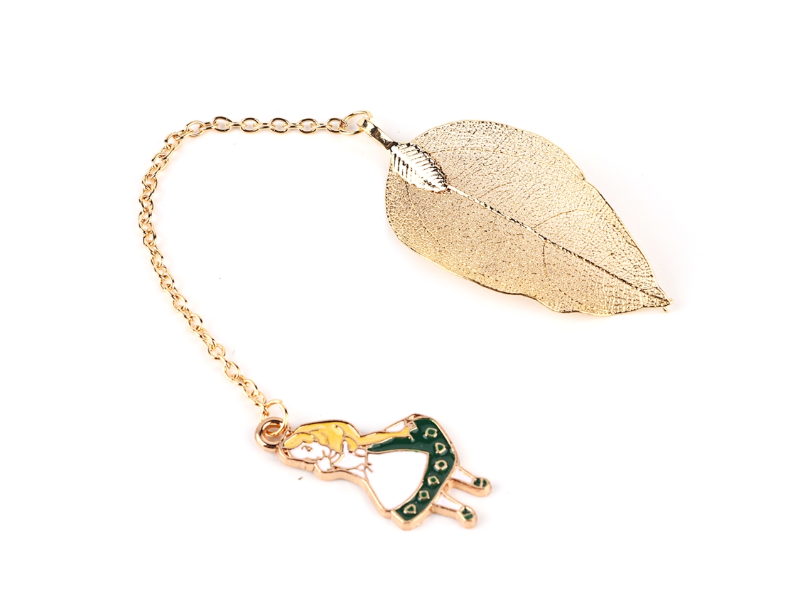 Marcador de libros de metal dorado con collar para leer Alicia