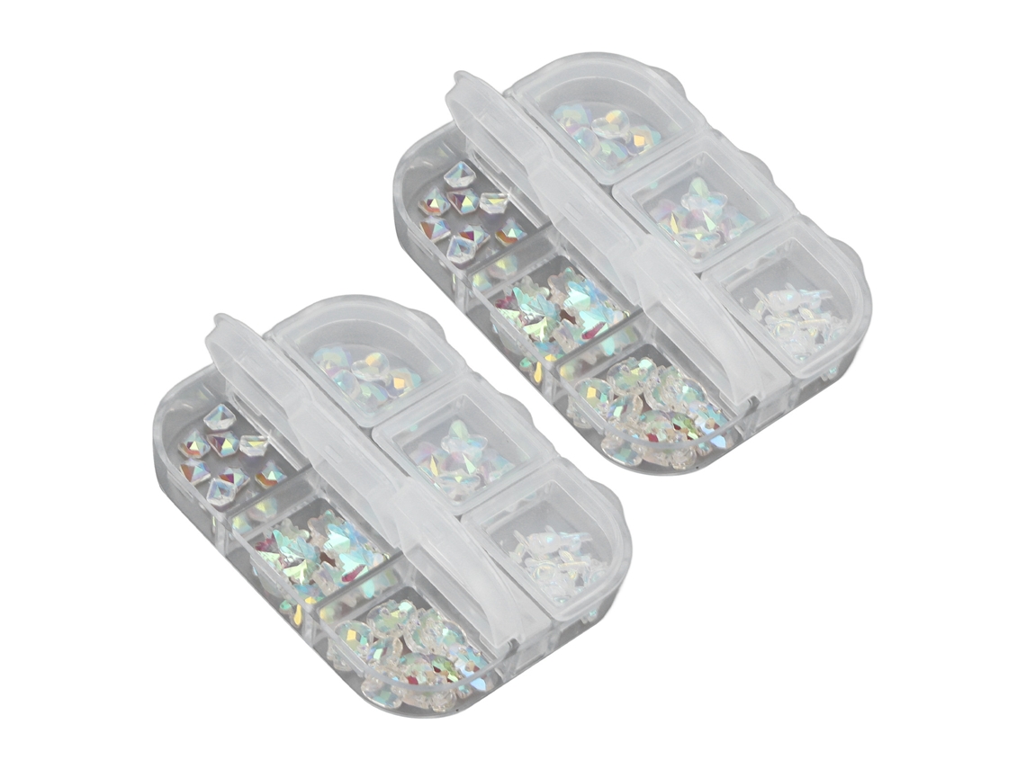 Rebe-2 Peças De Decorações De Unhas Com 6 Compartimentos Formas Diferentes Glitter Para Manicura Em Casa Ou Salão