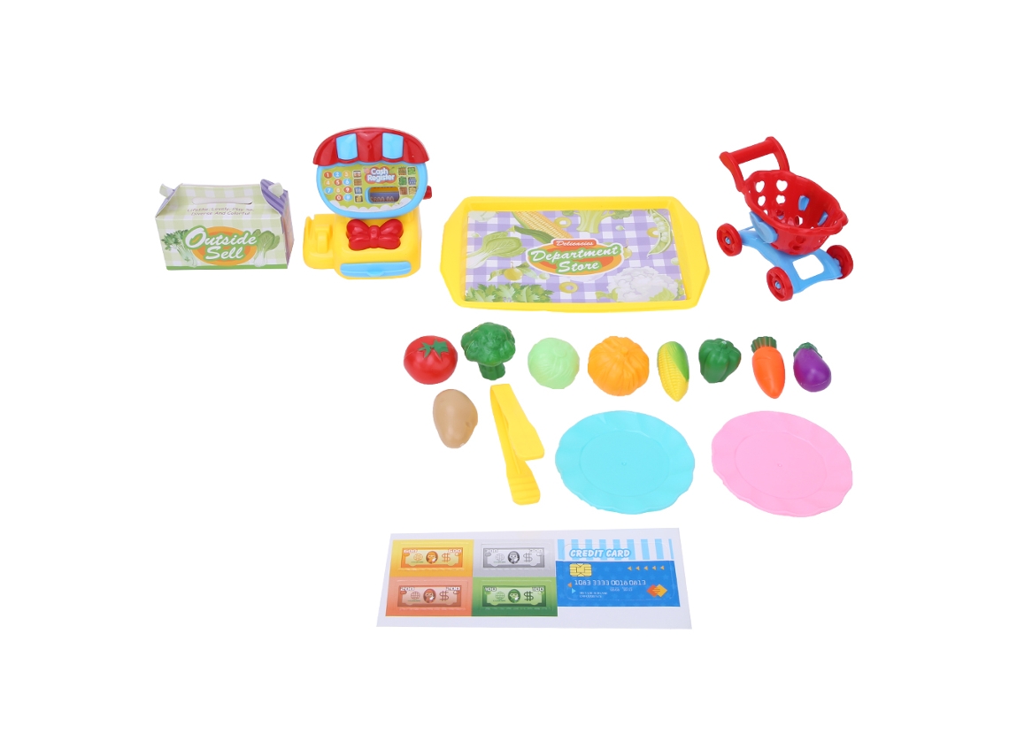 Brinquedo De Caixa Registradora Simulada Com Carrinho De Compras Para Crianças Acima De 3 Anos 22pcs