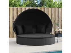 Tumbona de exterior con toldo y cojines de mimbre negro PE DKD HOME DECOR