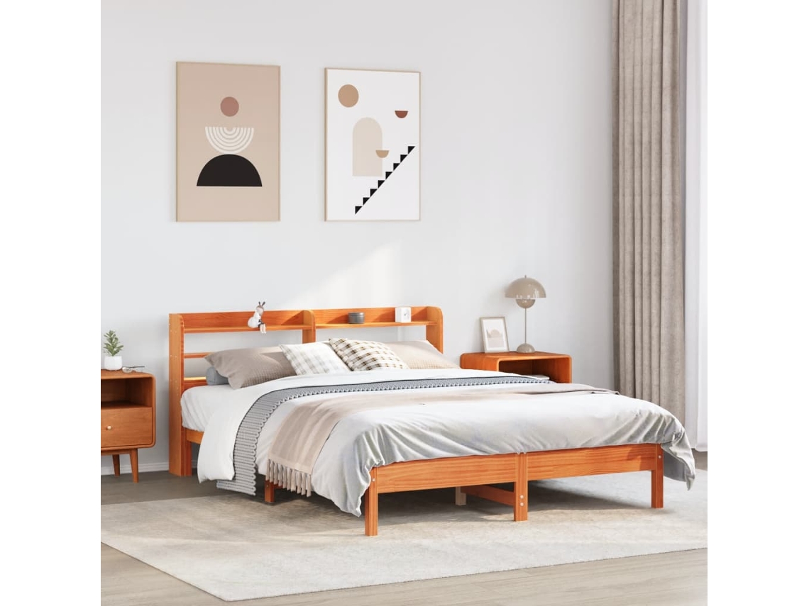 Estructura De Cama Sin Colchón Madera Maciza Marrón 135x190 Cm