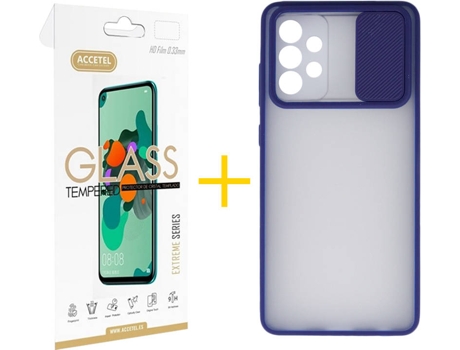 Carcasa y Protector de Pantalla de Vidrio Samsung A72 5G ACCETEL Gel Protección Cámara Azul