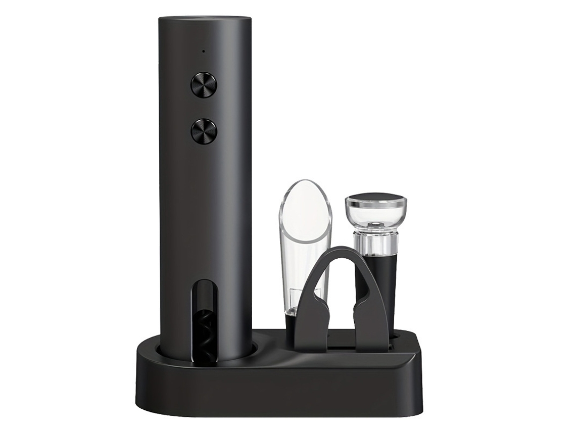 Kit De Accesorios De Vino Eléctrico A Pilas - Negro Mate, Con Abrebotellas, Aireador Y Tapón Al Vacío