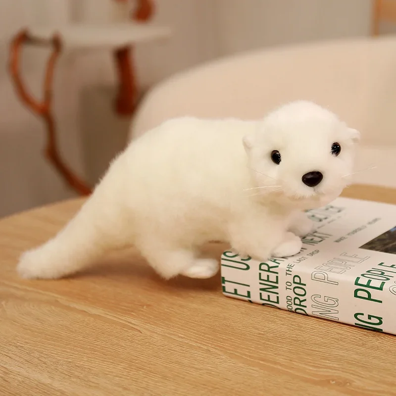 (Blanco, 38 cm) Peluche de nutria adorable y realista, un regalo de cumpleaños perfecto para niños.