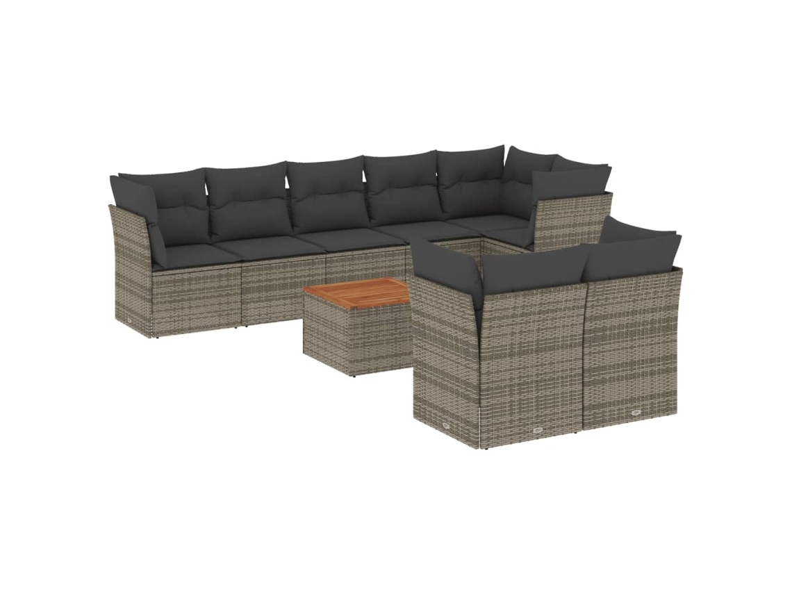 Conjunto de 9 sofás de jardín con cojines de mimbre y patas grises, MAISON EXCLUSIVE (90 x 200 cm)