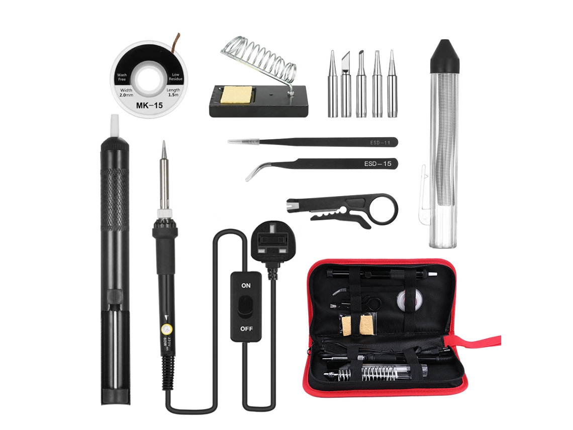 Kit De Soldadura 14 En 1 Con Soldador De 60 W, Temperatura Ajustable Y Accesorios.