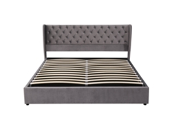 Cama contenedor tapizada en terciopelo de 160 x 200 cm con somier de láminas - Gris