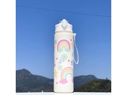 Botella de agua infantil de 750 ml de capacidad, fabricada en plástico ecológico. Mdug (blanco arcoíris)