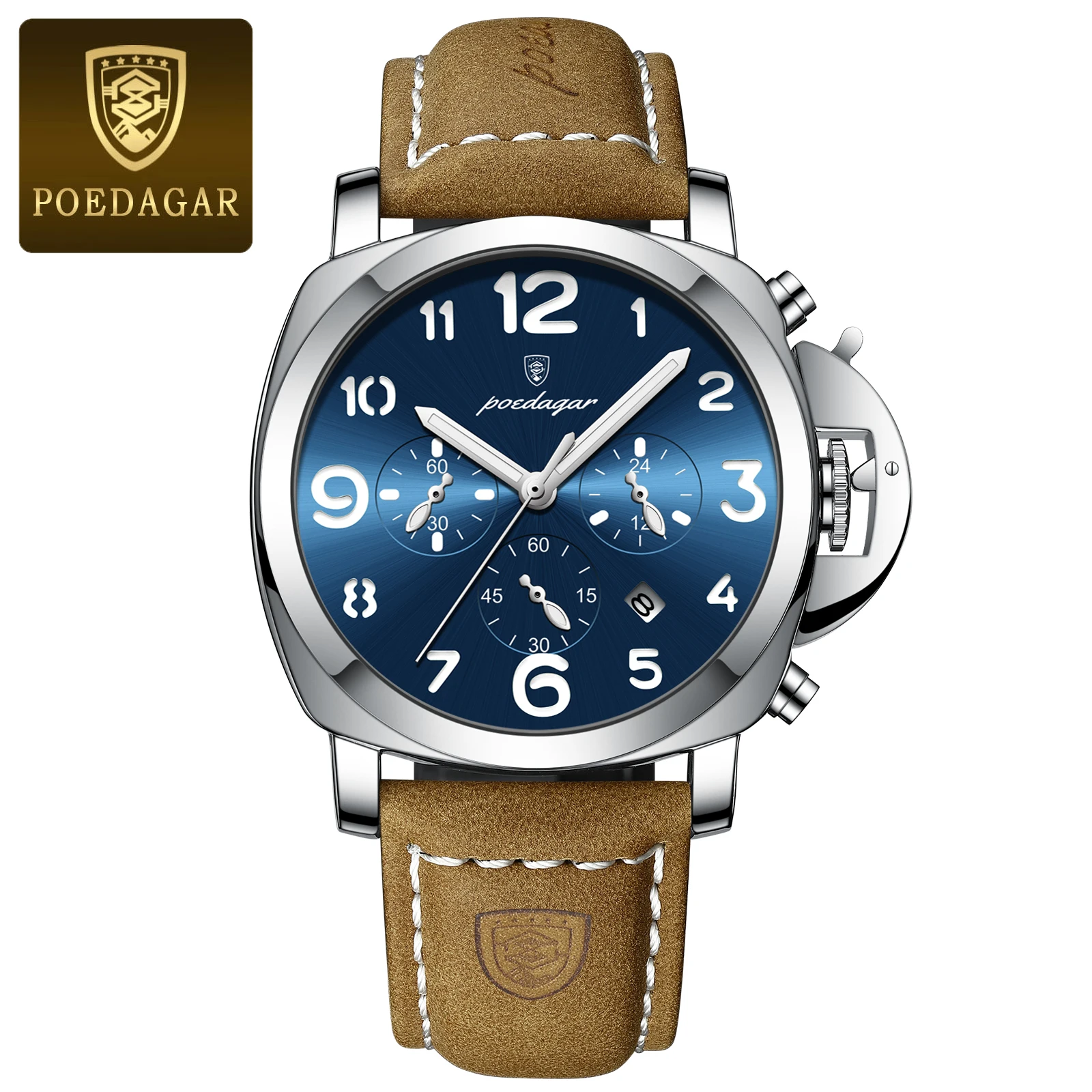 Reloj De Hombre, Resistente Al Agua, Luminoso, Con Caja Plateada Y Esfera Azul.