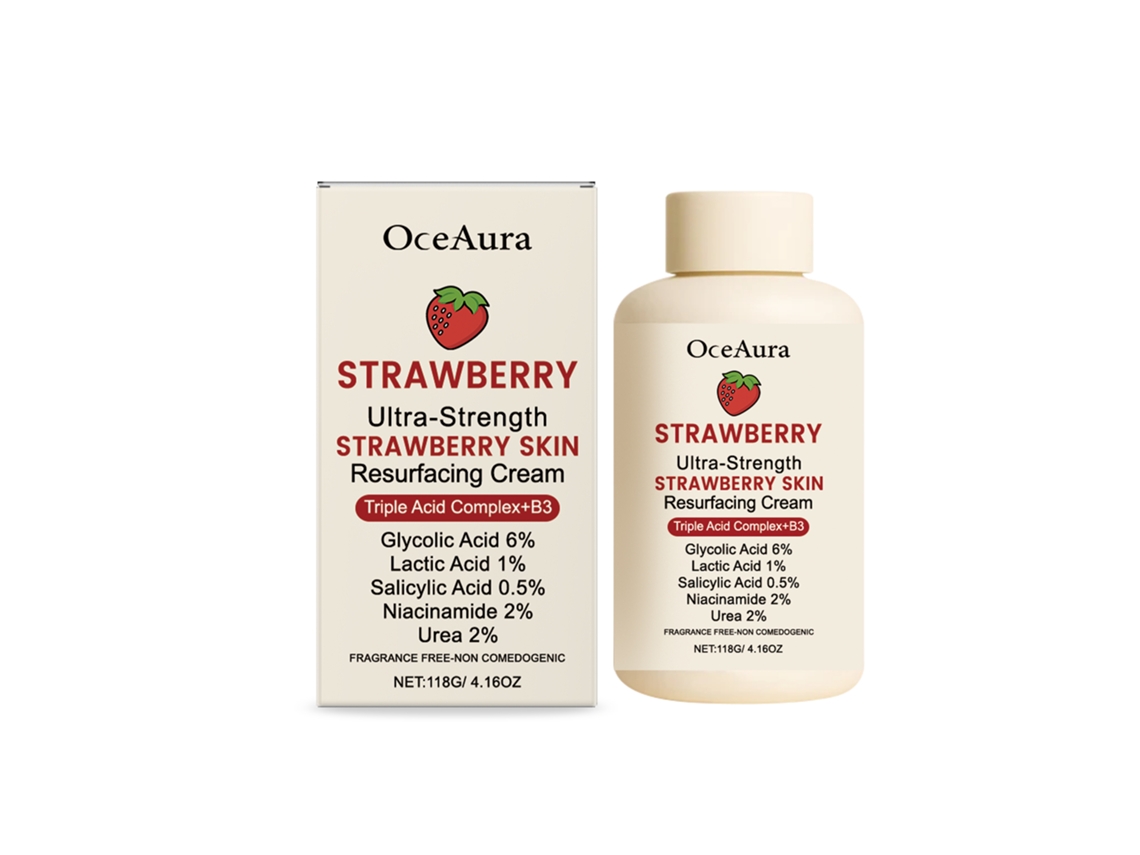 Crema revitalizante para la piel con textura de fresa.