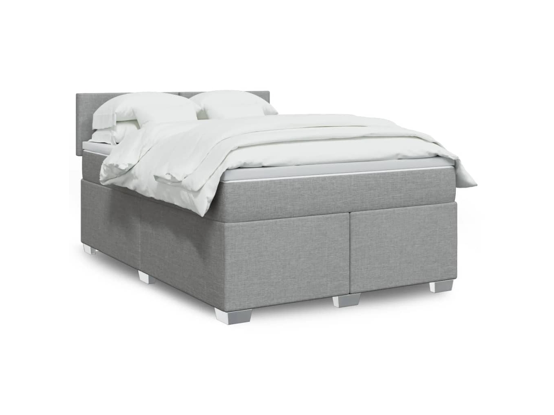 Cama Box Spring Con Colchón Tela Gris Claro 140x190 Cm