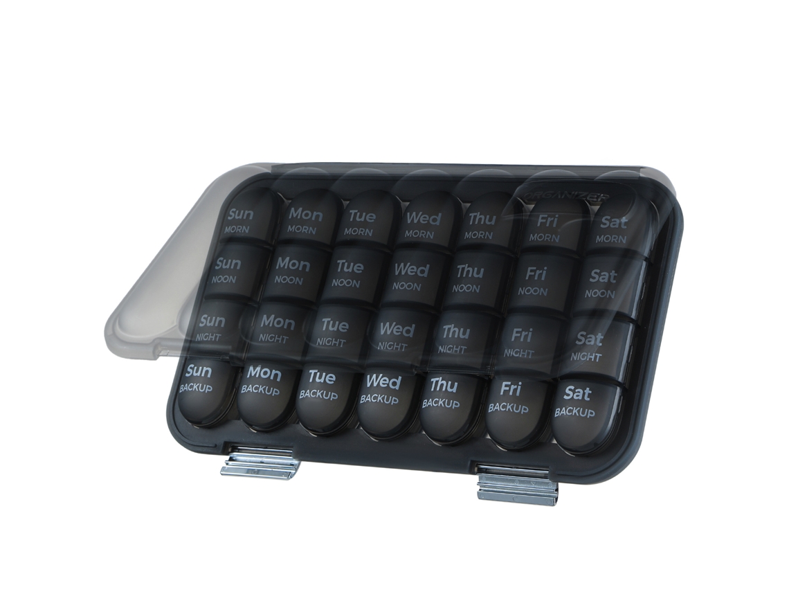Organizador Semanal De Pastillas Eifson 28 Celdas 4 Veces Al Día Sin Bpa (negro Mate)