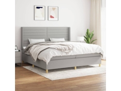 Cama Box Spring Con Colchón Tela Gris Claro 200x200 Cm