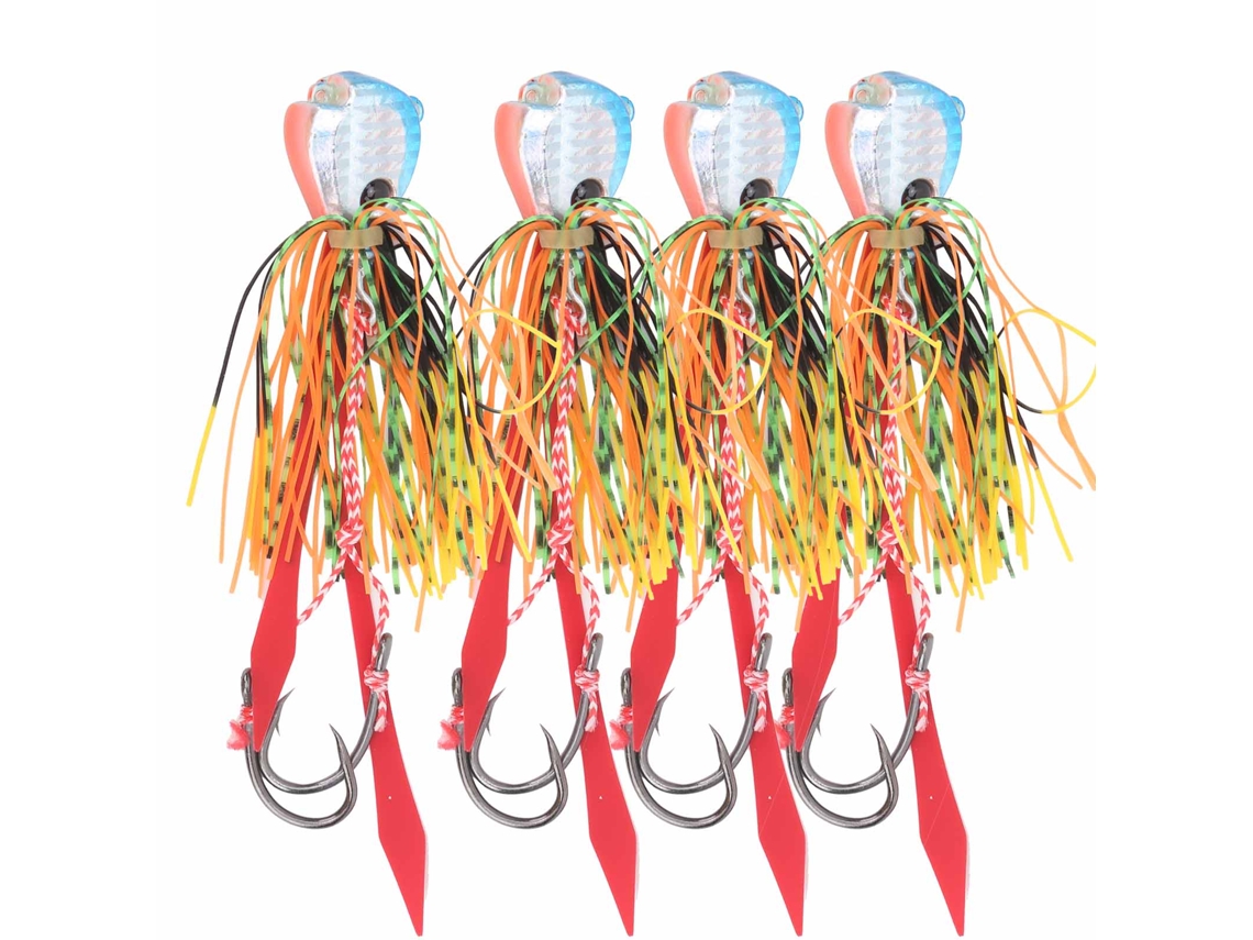 Danu26-4pcs 65g Señuelos Artificiales Con Faldas De Silicona Y Anzuelo Accesorio De Pesca (cabeza Azul Naranja)