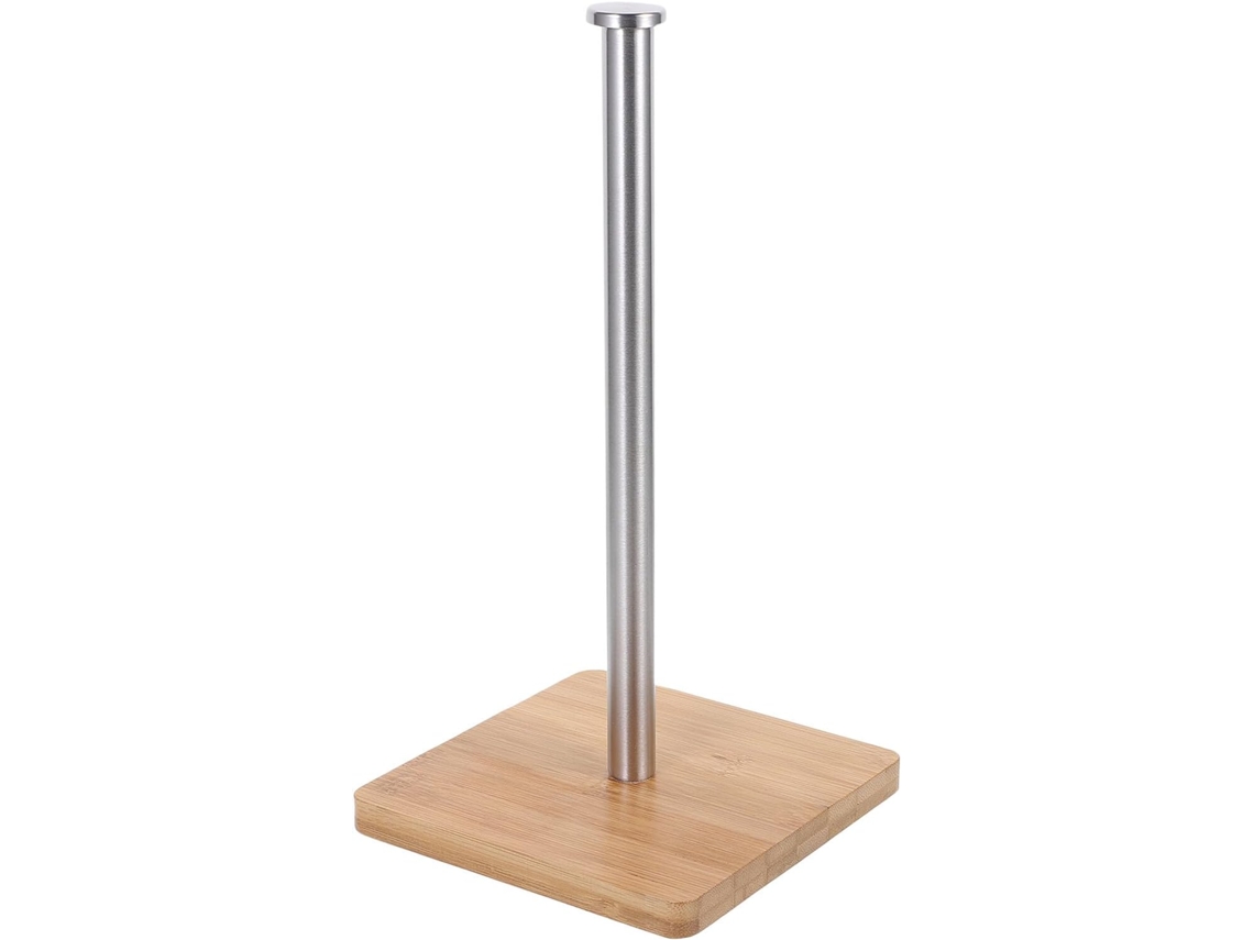 Soporte Vertical Para Rollos De Papel De Cocina De Acero Inoxidable Y Bambú.
