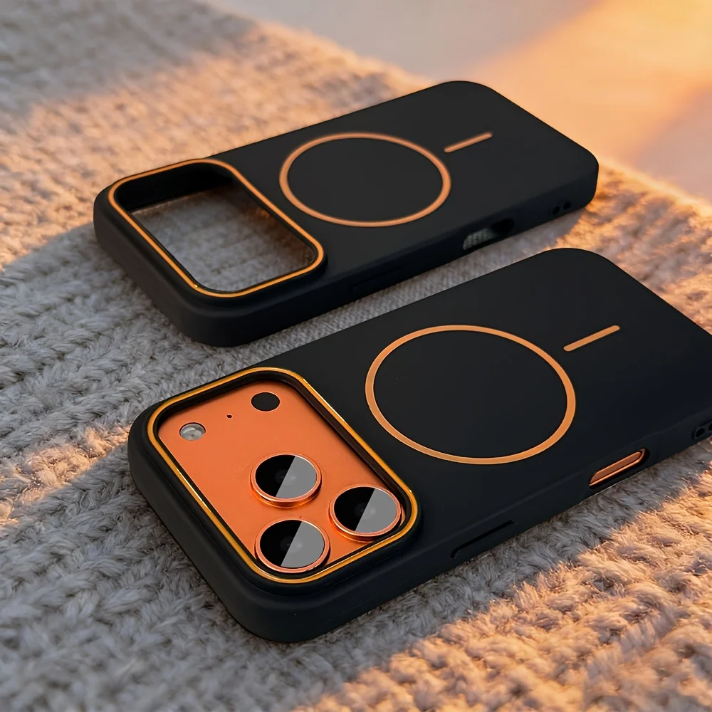 (iphone 17 Pro Max, Naranja/negro) Funda Para Teléfono Con Carga Inalámbrica Magnética Magsafe, Cubierta Trasera De Policarbonato Rígido Mate.