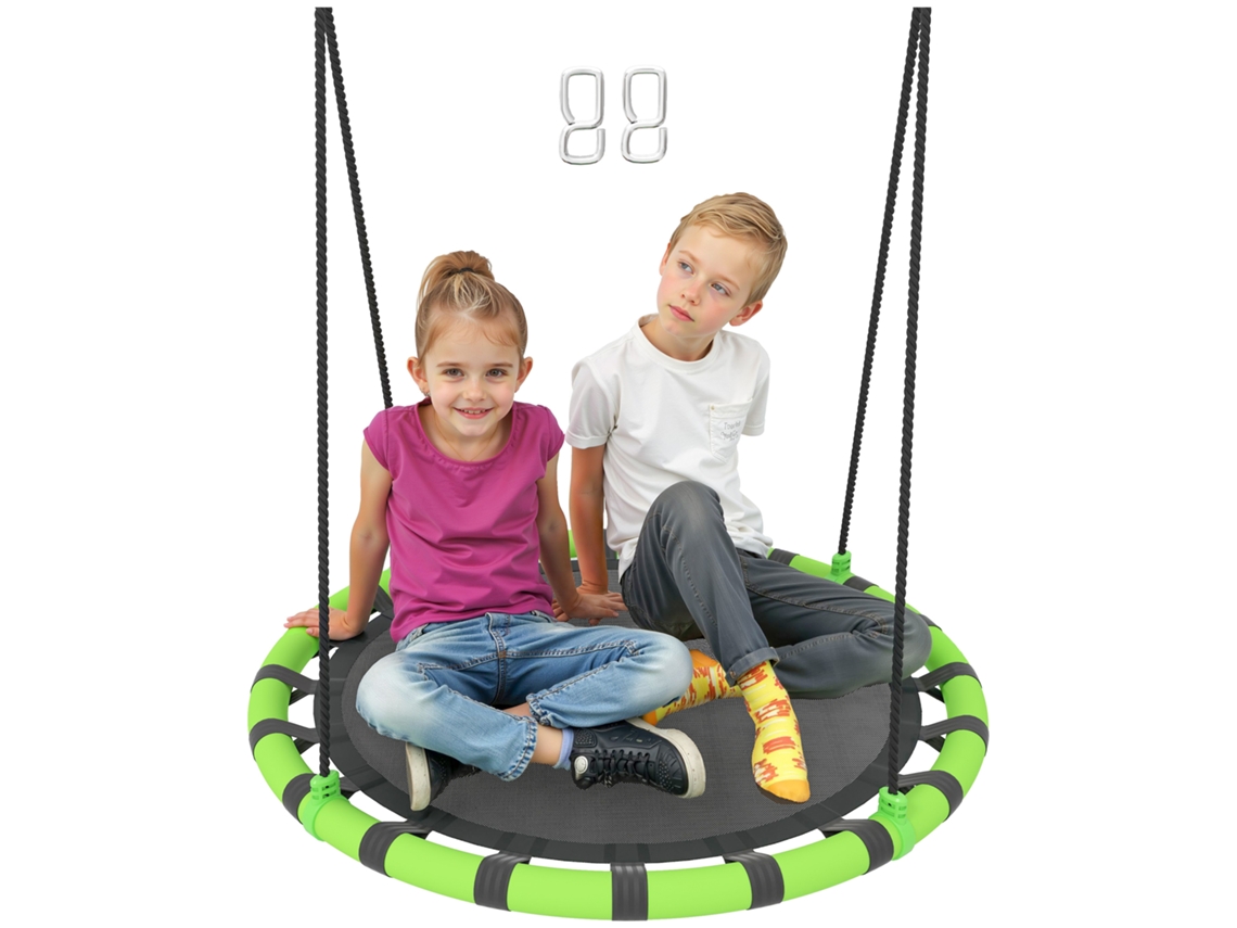 Columpio Nido Infantil, Ø100cm, Altura Regulable, 150kg, Negro Y Verde.