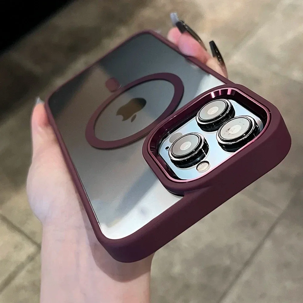 (iphone 11 Pro Max, Magenta) Funda Protectora Magnética Transparente Para Carga Inalámbrica Magsafe, Marco A Prueba De Golpes.